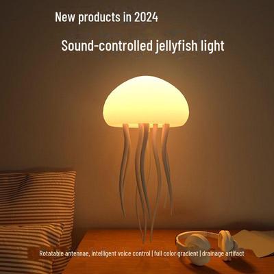 Lampa Meduza Sterowana Głosem z Pływającymi Mackami, Czujnik Pełnokolorowy, Kreatywna Atmosfera i Lampka Nocna.