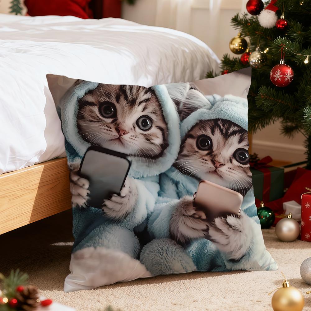 Cute Cat Holding Phone Cushion Cover For Pillow Printing Sofa Decoration Home Car Room Coffee Shop Office Nordic Simplicity