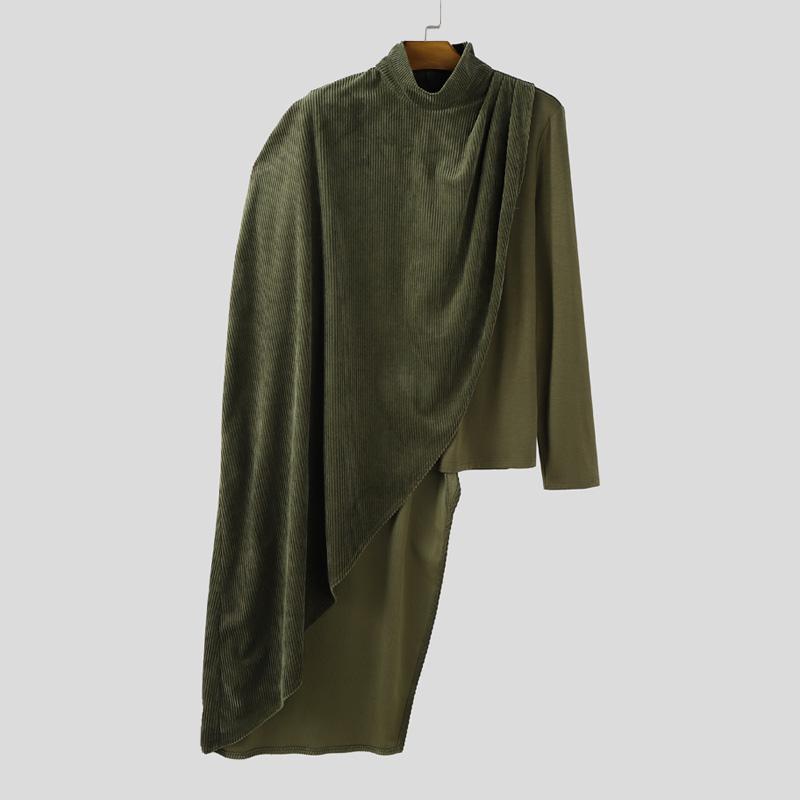 

INCERUN Autumn Winter Men High Neck Long Sleeve Corduroy Layers Irregular Casual Tops Pullovers 5XL