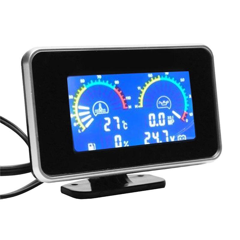 R2-Car LCD 4 In 1 Gauge Digital Display Sensor Instrument Panel Voltmeter Water Temp Meter 4 In 1
