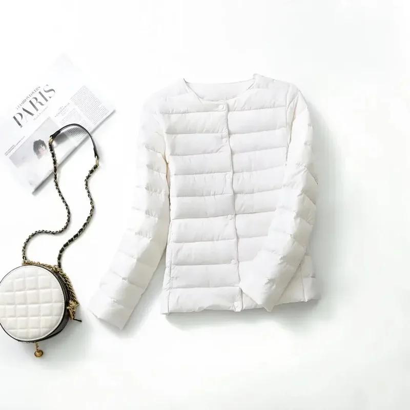 Mulheres Forro Duck Down Jacket O-neck Variável V-neck Feminino Outono Primavera Outono Sem Gola Leve Acolchoado Puffer Coat
