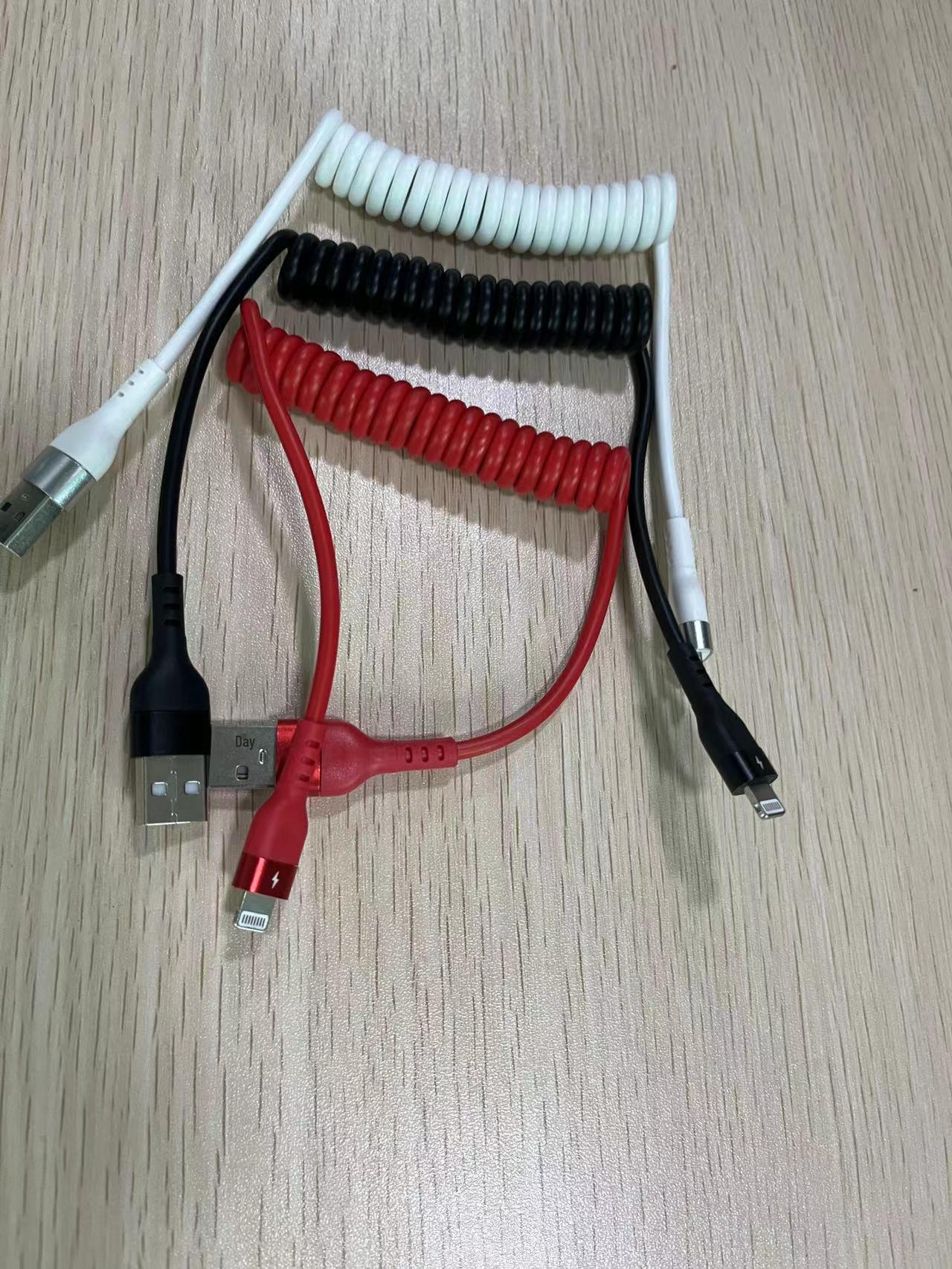 

Телескопический кабель для быстрой зарядки 5 А для телефонов Apple и Android — для хранения в автомобиле и предотвращения спутывания. 5A/type spring wire 1 meter чёрный