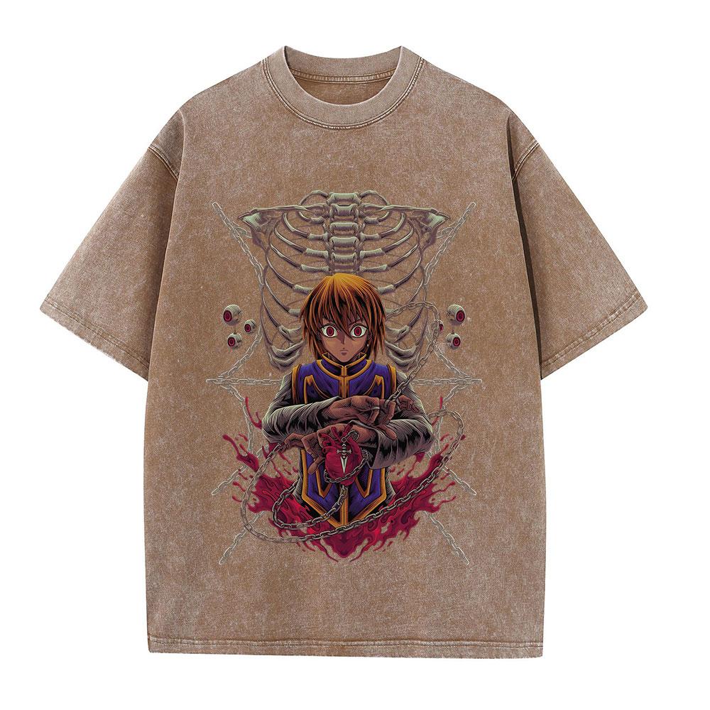 Y2K Vintage Washed Tshirts Hip Hop Retro Punk Anime Hunter X Hunter Print Cotton T-Shirts Harajuku Women Men Summer Top