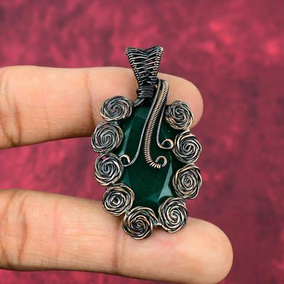 Faceted Zambian Emerald Pendant Copper Wire Wrapped Gemstone Pendant Handmade Copper Jewelry Flower Pendant Gifts For Him Wire Wrap Jewelry