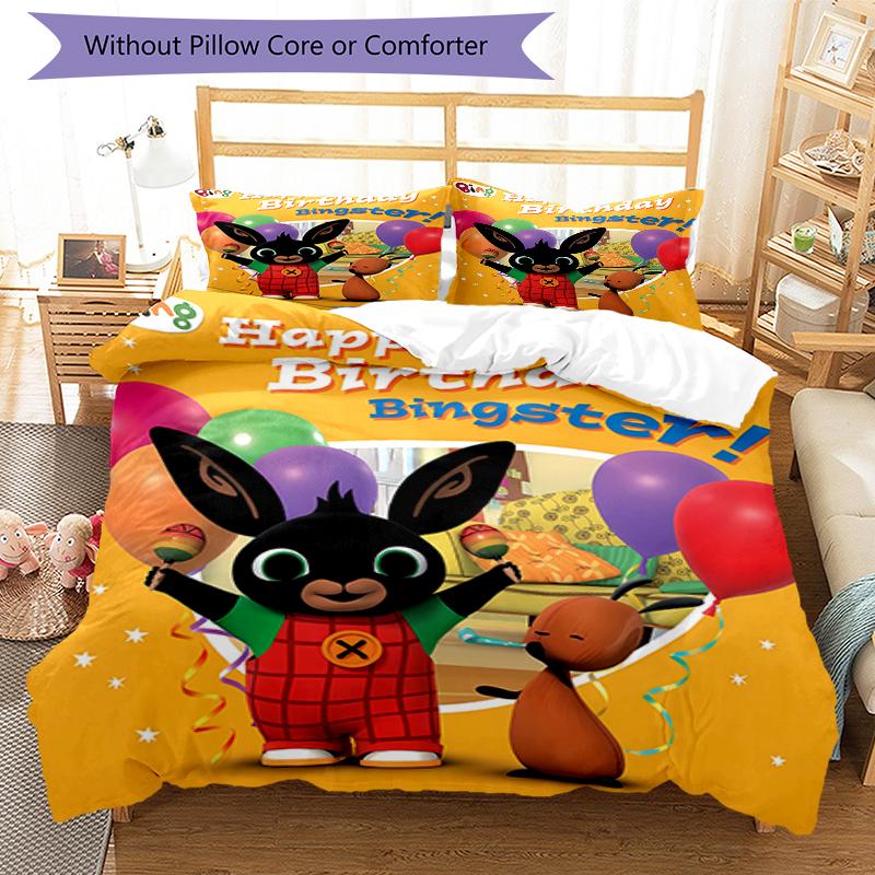 3pcs Bing Bunny2 Design Cover Set - HD Printed Bedding with 1 Cover and 2 Pillowcases - Perfect for Home and Dorm Decor