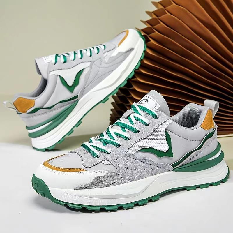 Color Block Fashion Chunky Sneaker Men Running Shoes Casual Leather Fabric Breathable Height Increased Platform Sport Shoes