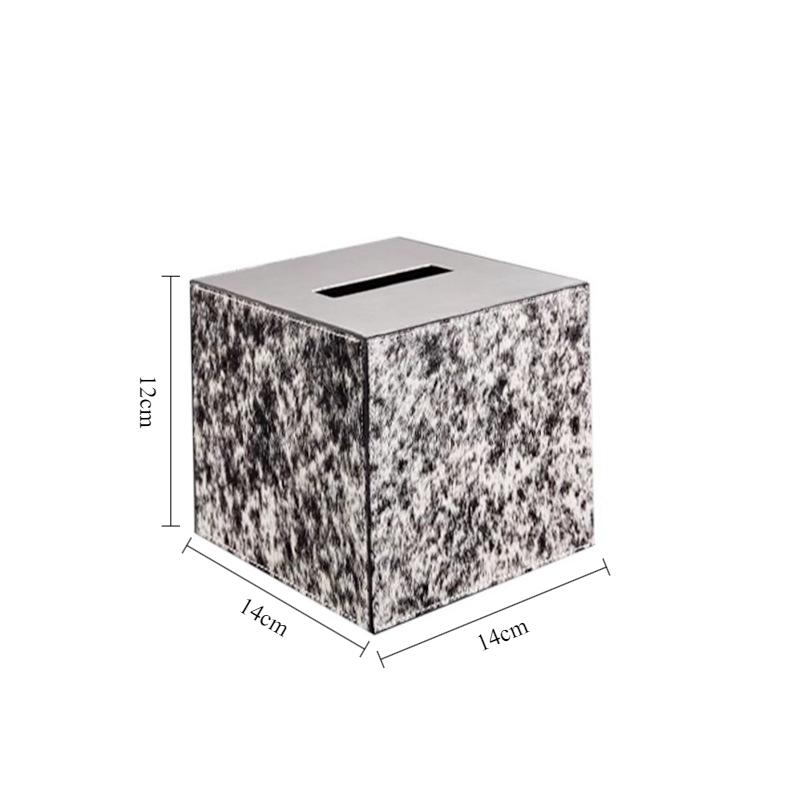 

Stainless Steel Tissue Boxes Leather Horsehair Tissue Box Modern Simple Restaurant Napkin Box Living Room Decoration Ornament