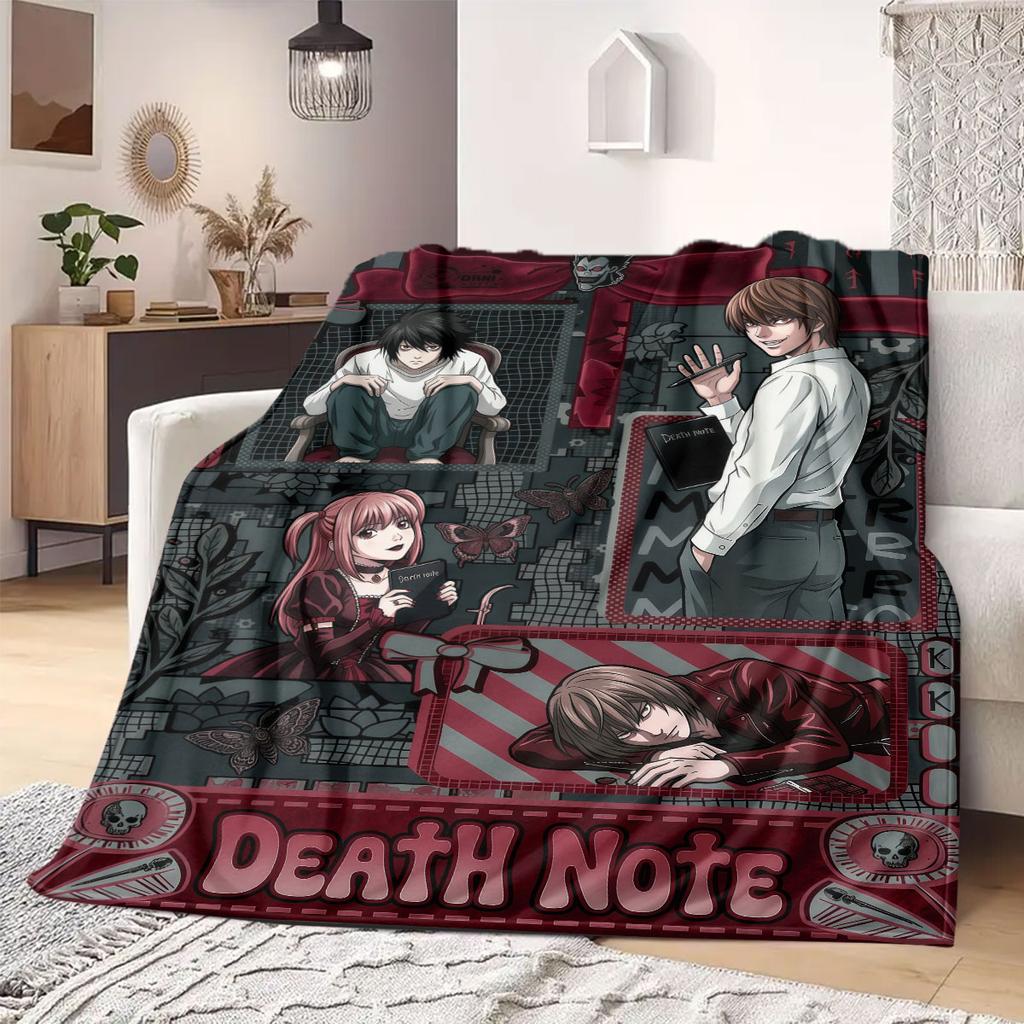Death Note Fine 2D Print Flannel Blanket Cute Cartoon Graphic Patterns for Bedding Sofa Couch Travel Picnic Wrap_LIAN