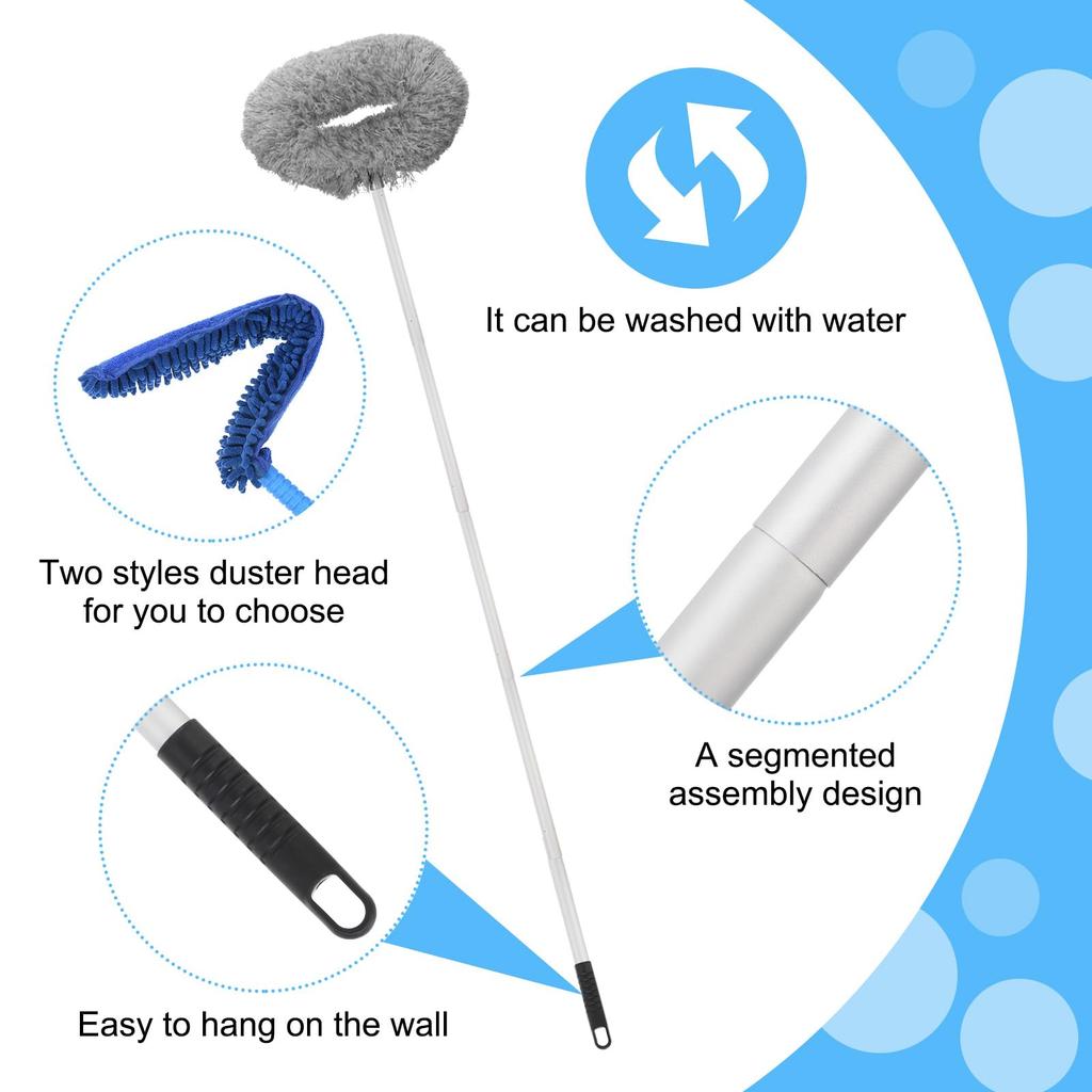 PATIKIL Ceiling Fan Cleaner to Microfiber Duster Telescopic Handle Fan Blade Cleaning Tool for Furniture Grey Duster, 12.9" 59", Blinds,