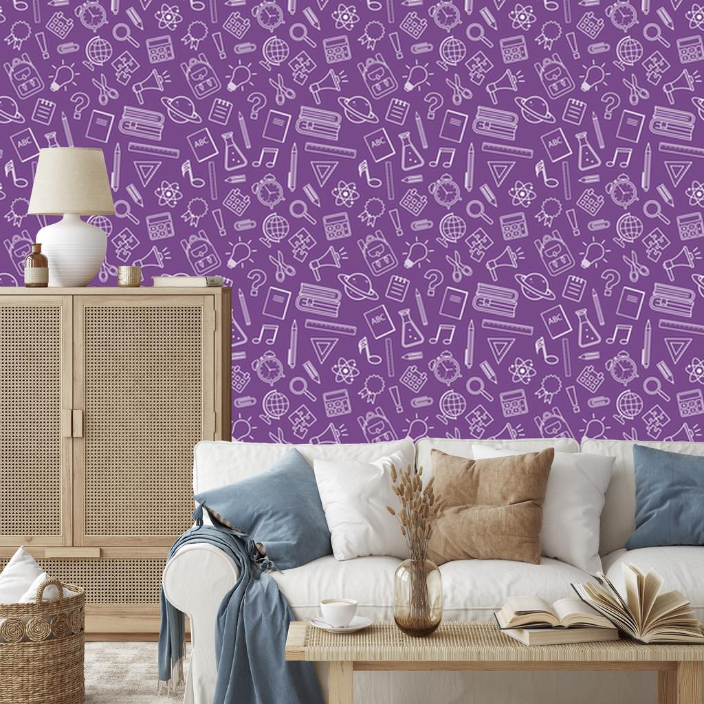 Wallpaper School Supplies purple, purple center 50x1000