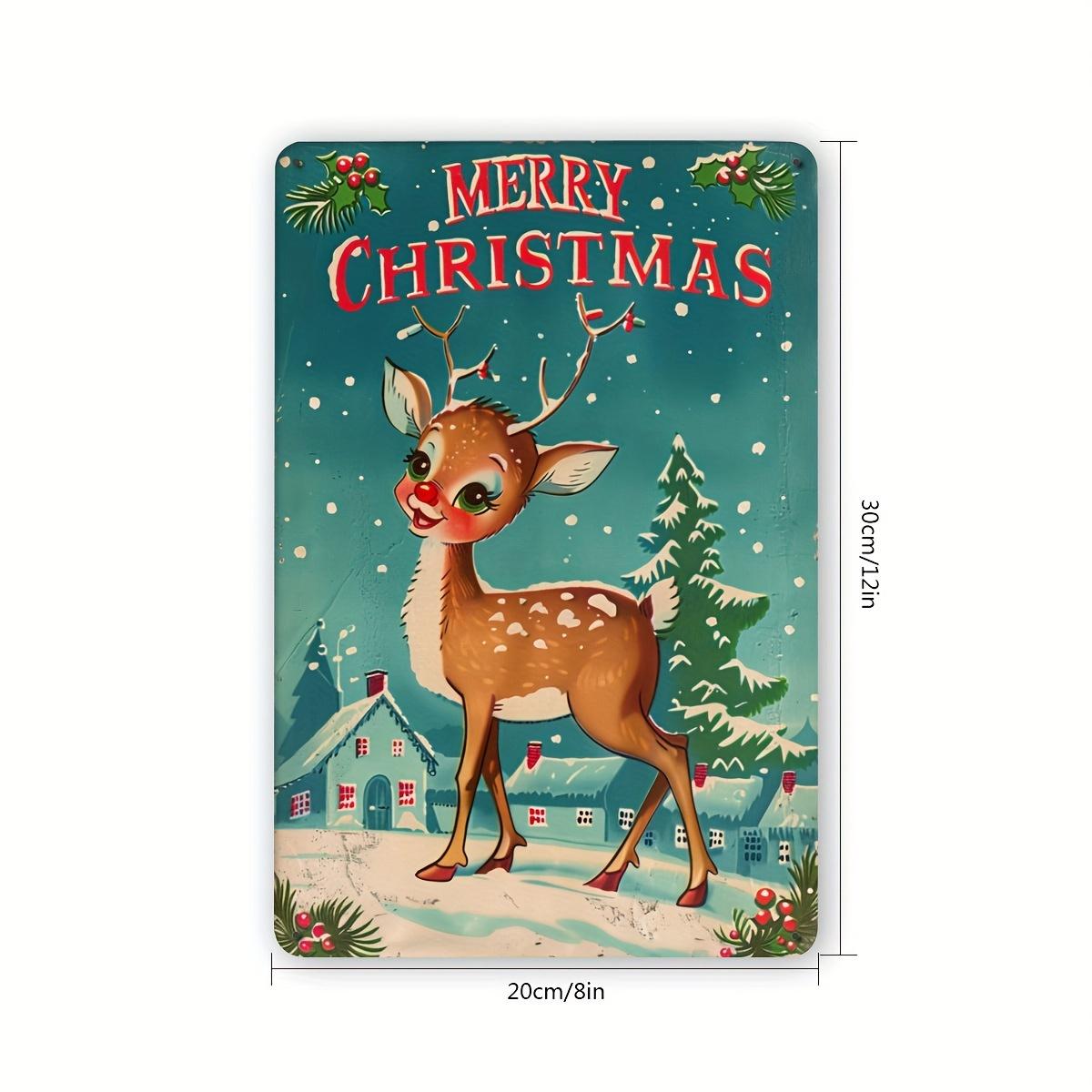 

1pc Vintage Christmas Reindeer Iron Tin Sign, 8x12 inches, Merry Xmas Wall Decor for Home, Bar, Cafe, School, Library, Garage 20x30cm（7.8x11.8inch）