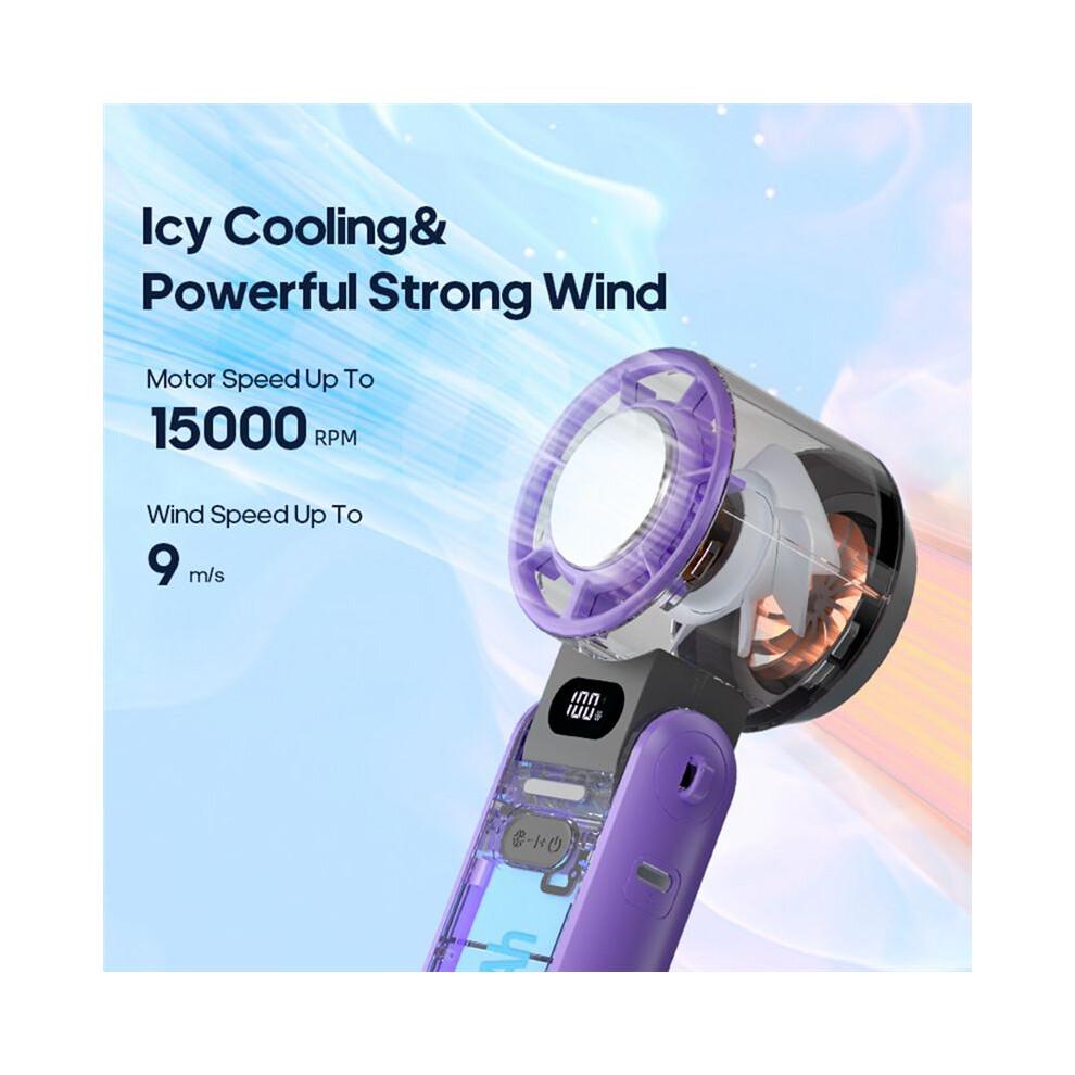 Portable Air Cooling Turbo Fan 3600mAh 100 Wind Speeds Adjustable Outdoor Foldable Handheld Fan with Lanyard White