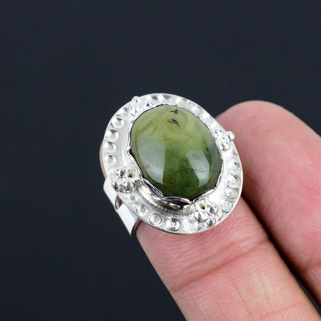 Kvinnodagserbjudande 925 Sterling Silver Naturlig Grön Opal Statement Ny Ring US 6.5