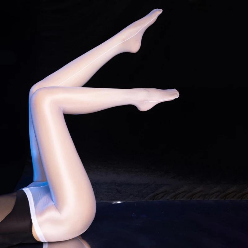 Oil Shiny Seam Pantyhose Women Sexy Open Crotch Tights Plus Size Glossy Nylon Stockings Pole Dance Clubwear
