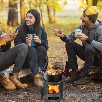 Kuchenka na drewno Outdoor Camping Piesze wycieczki Piknik Grill Kuchenka do gotowania z uchwytem Przenośny palnik na drewno ze stali nierdzewnej Kuchenka kempingowa