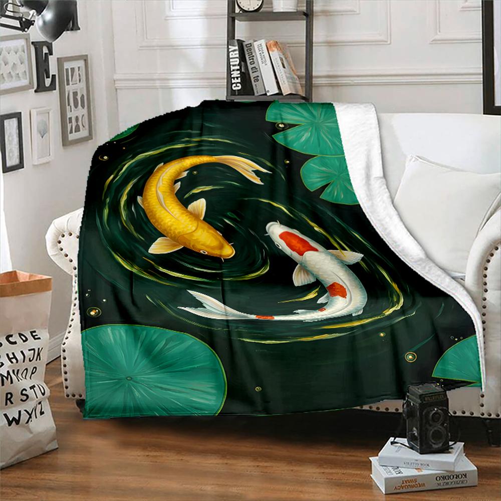 Multiple Sizes Two Koi Swimming Print Blanket Warm Soft Suitable for All Seasons for Home Sofa Travel Camping Picnics RV