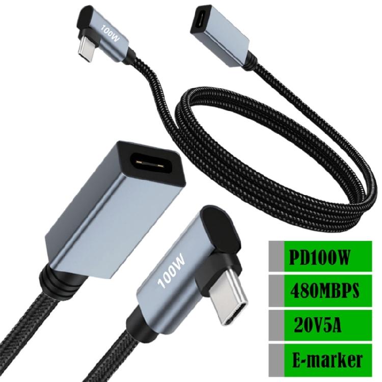 Right Angle USB C Extension Cable 90° 480Mbps USB C 2.0 Male to Female Cord