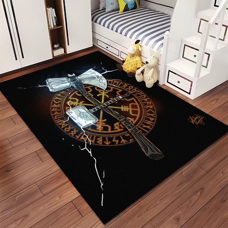 Artistic Rug with Axe and Hammer Design Suitable for Use As an Anti-slip Game Mat for Living Room and Bedroom Sofas