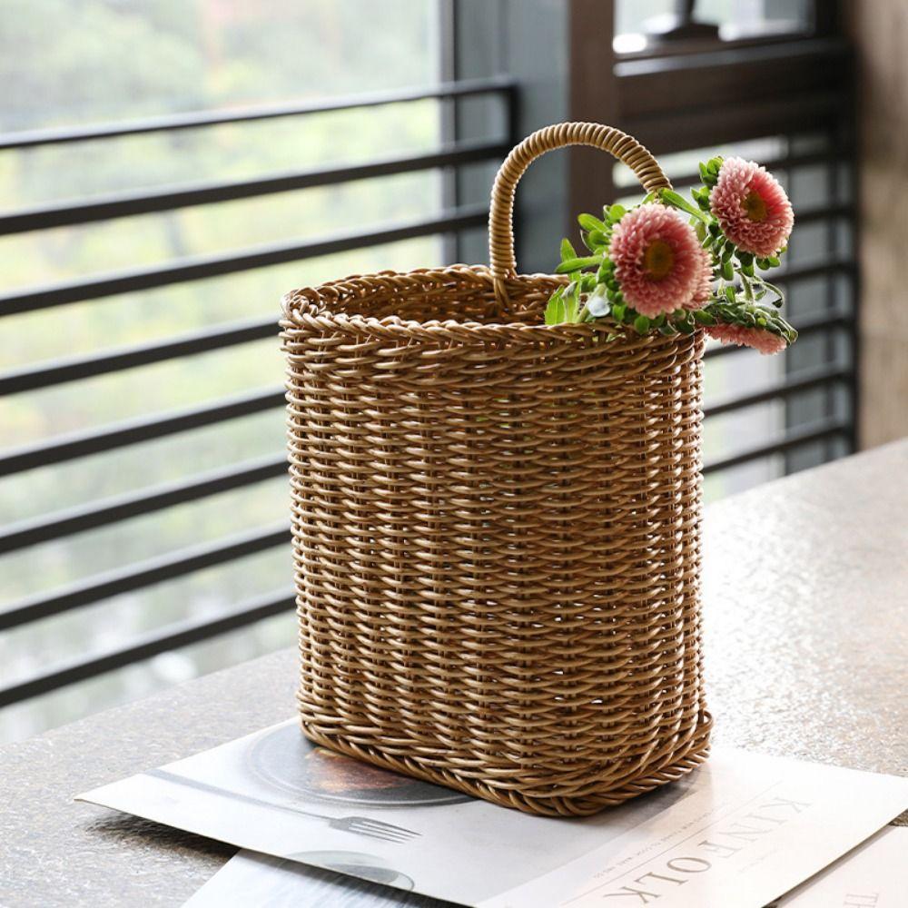 Plastic Rattan Hanging Basket Woven Wall Shelf Basket Vegetable Fruit Storage Baskets  Home