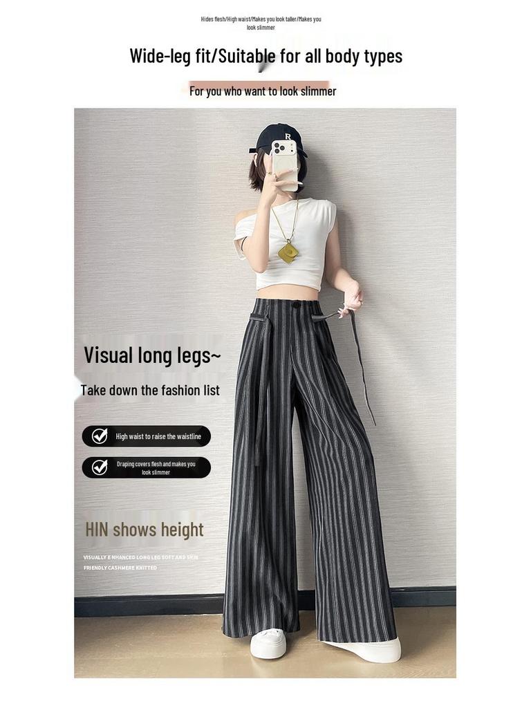 Women's Summer High-Waisted Retro Striped Wide-Leg Pants
