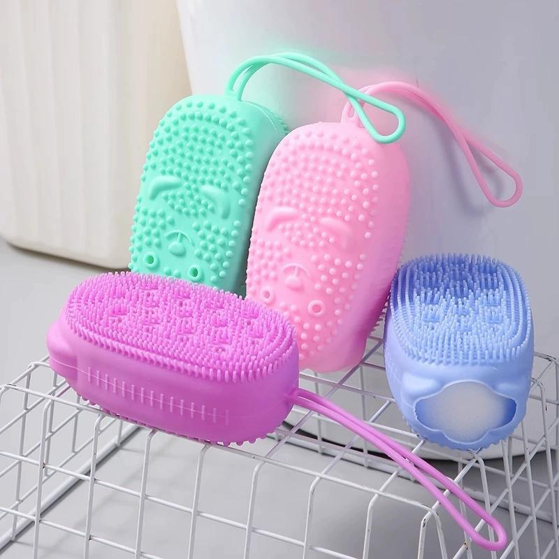 1/4pcs Double Sided Bubble Brush Silicone Exfoliating Soft Bath Scrubber Massage Shower Brush Body Skin Cleaning Tools