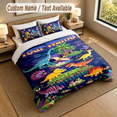 Dinosaur Theme Personalized 3Pcs Bedding Set Custom Text & Name 1 Sheet 2 Pillowcases Household Bedding 1pc