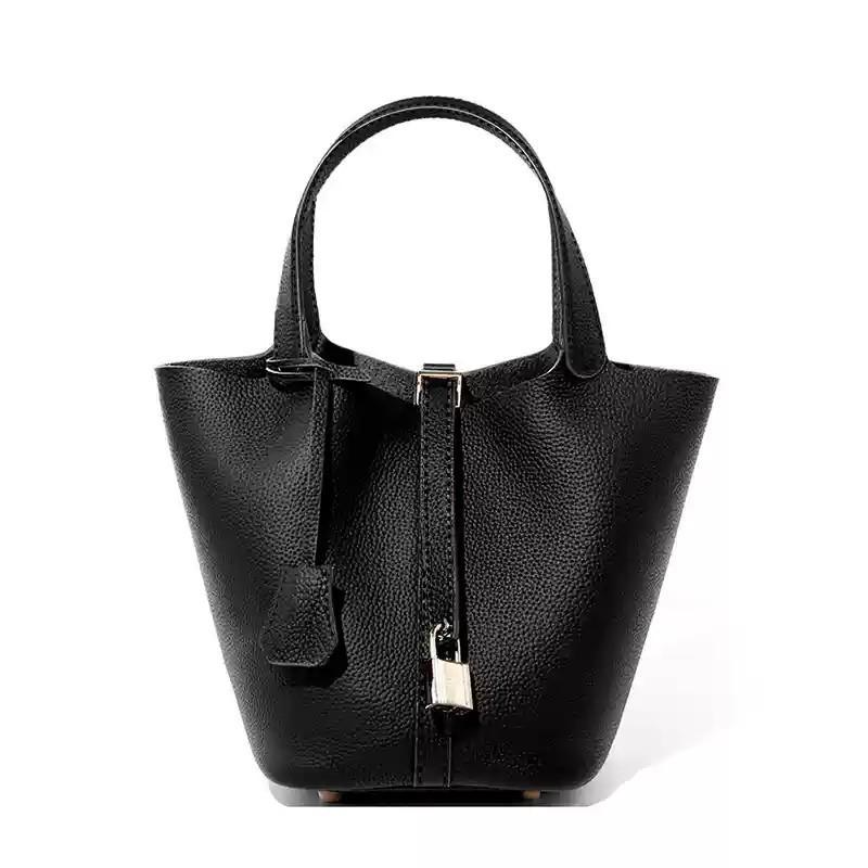 Leather vegetable basket women's bag bucket bag large-capacity handbag first layer cowhide leather women's bag