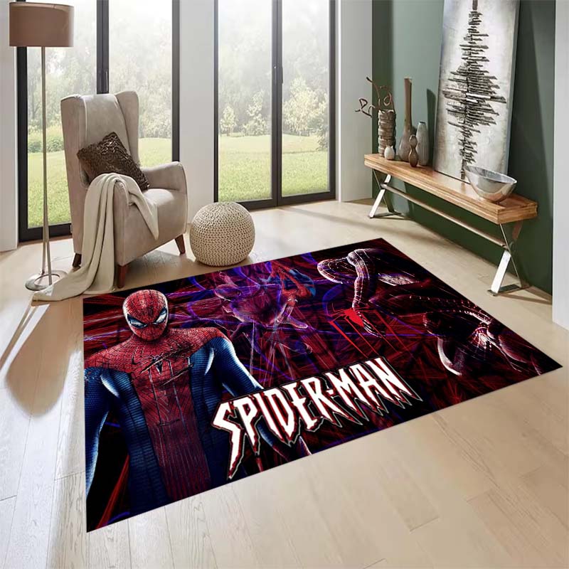 New custom-designed, cool Spider-Man rugs are available for your entryway, bathroom, and bedroom – featuring a spiderweb pattern