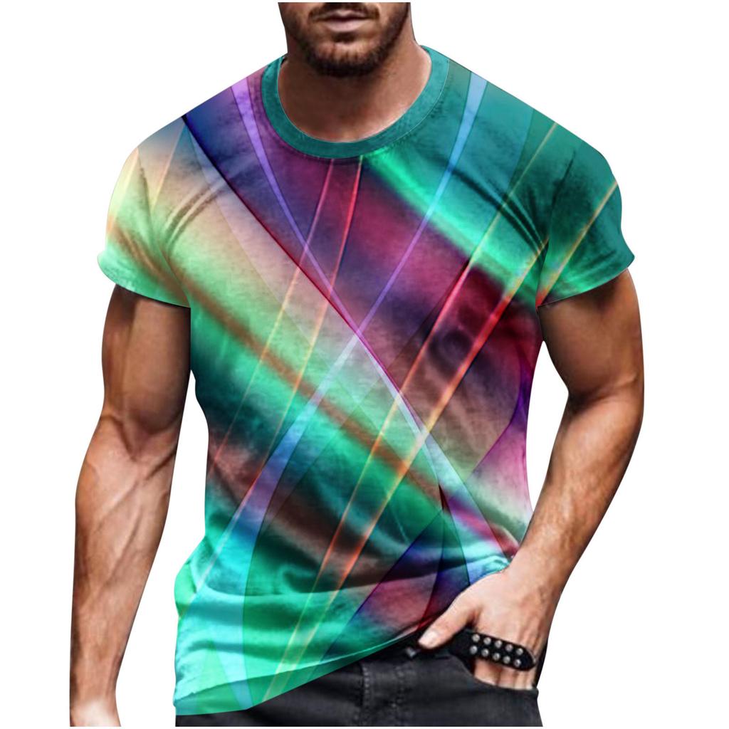Summer Round Neck 3D Line Print Top Fashionable Casual Short Sleeved Men's T-shirts