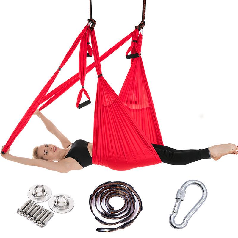 Aerial Yoga Hammock with 6 Handles and Stretch Band for Home Fitness