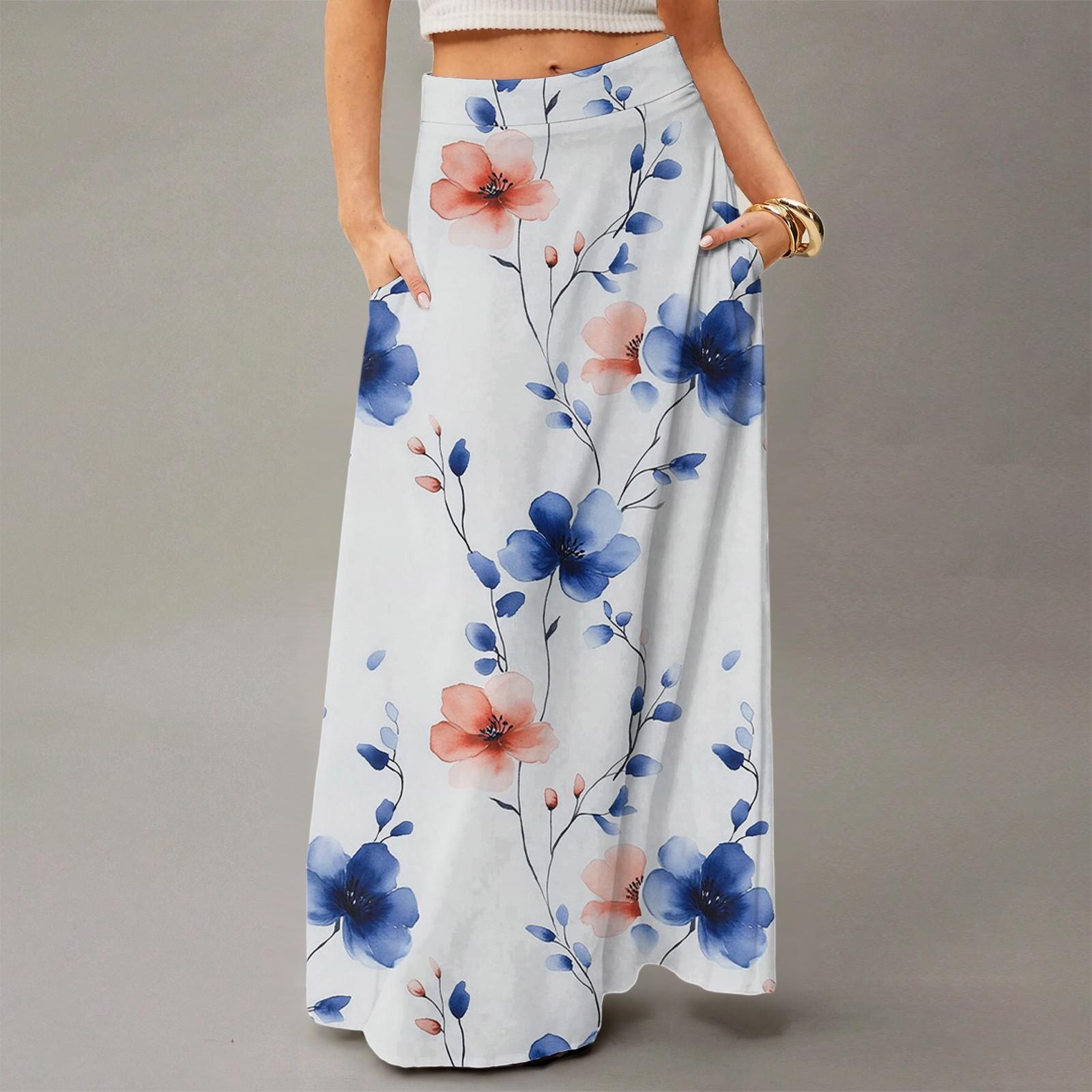 

Женское летящее платье макси обычное повседневное летнее с цветочным принтом в богемном стиле юбка L белый