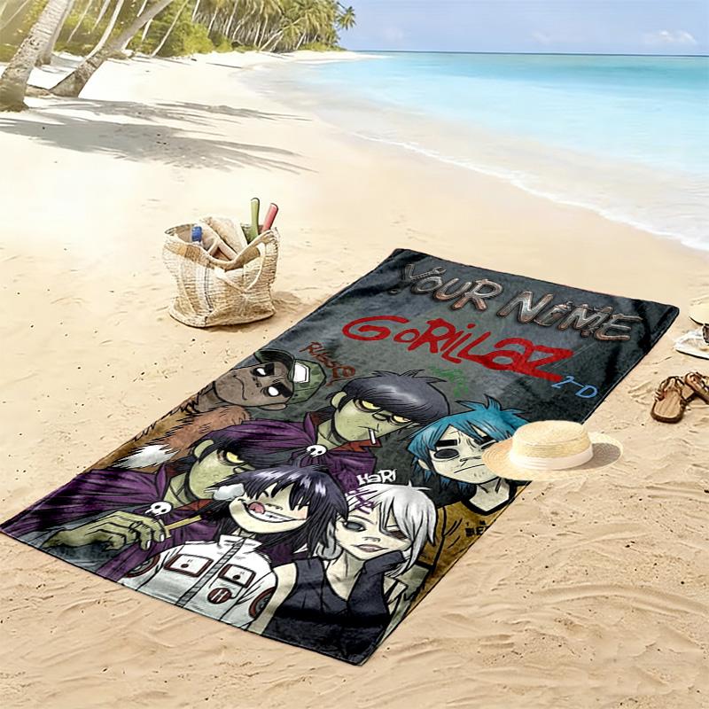 Name Custom Gorillaz Print Beach Towel, Large Soft Quick Dry Towel for Beach Camping Swimming