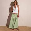 Women's Ruffled Spring Casual Long Skirt Plain Color Skirt Retro Pleated Skirt