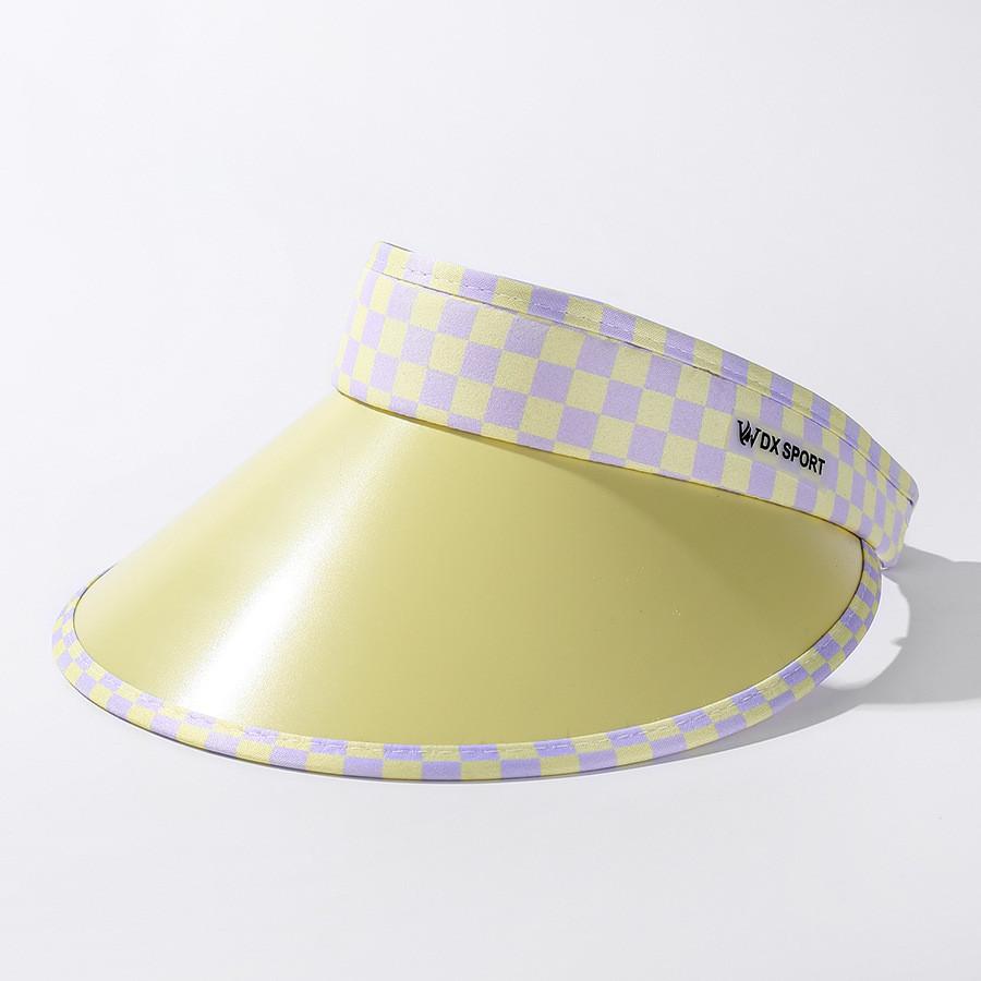 

Stylish 2024 Summer New Color Block Checkerboard Hair Clip Sun Hat For Women With Large Brimless Design зелений