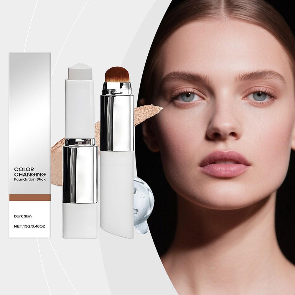 2-in-1 Color-Changing Foundation Stick Liquid Lightweight Moisturizing Brightening for All Skin Types less