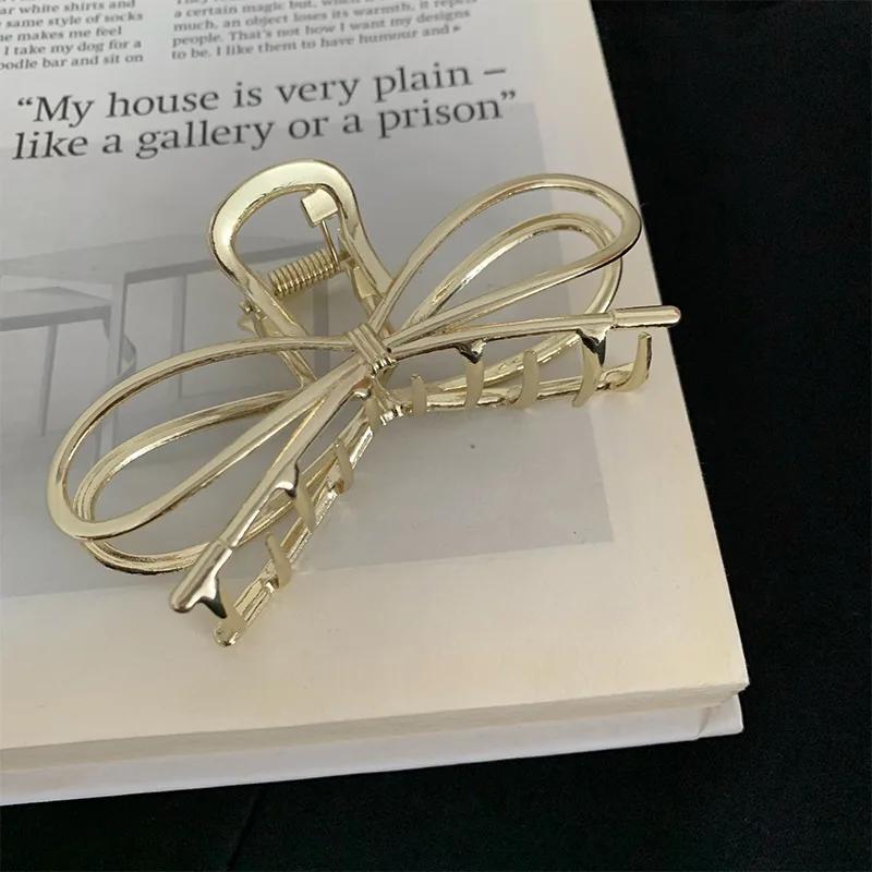 

Винтажные заколки-крабы для волос с бантом, изысканные металлические золотистые и серебристые заколки-банты для женщин, аксессуары для волос, заколки-автоматы, заколки-акулы