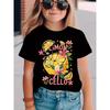 European Sizes Girls' Summer Fashion Short Sleeve T-Shirt | LIMON CELLO Surrounded by Floral Elements, Casual Crew Neck Knit Top