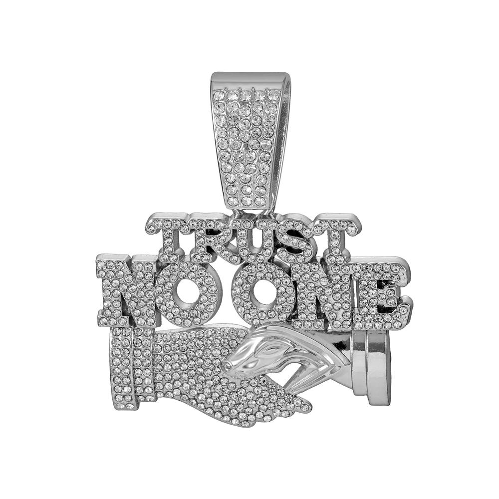 

Мужское хип-хоп ожерелье с подвеской в виде надписи «Trust NO One» и кубинской цепью 13 мм, сверкающее ожерелье с рукопожатием из ледяного кристалла, ювелирные подарки