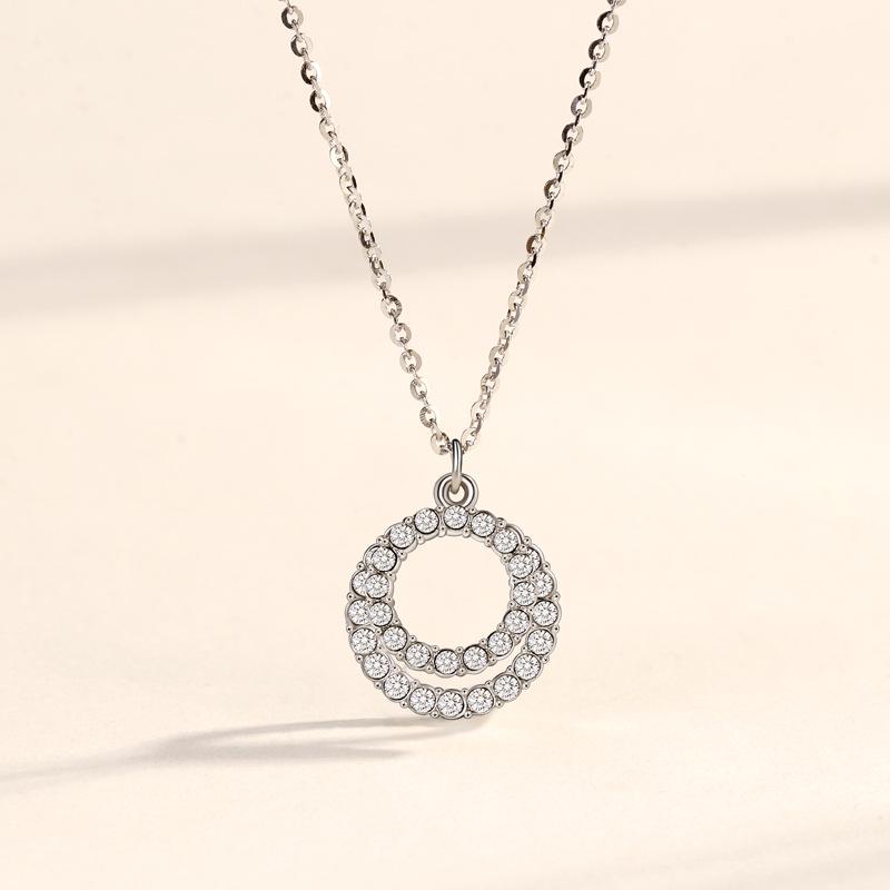 Women s 925 Sterling Silver Circle Necklace with Diamond Inlaid Pendant - Light Luxury Style Clavicle Chain 925 Sterling Silver
