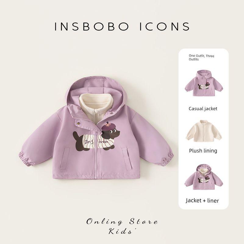 Insbobo Boys  Cotton Jacket 2025 Autumn and Winter New Style Girls  Three-In-One Coat Boys  Winter Stylish Clothes Trendy Purple 100 cm