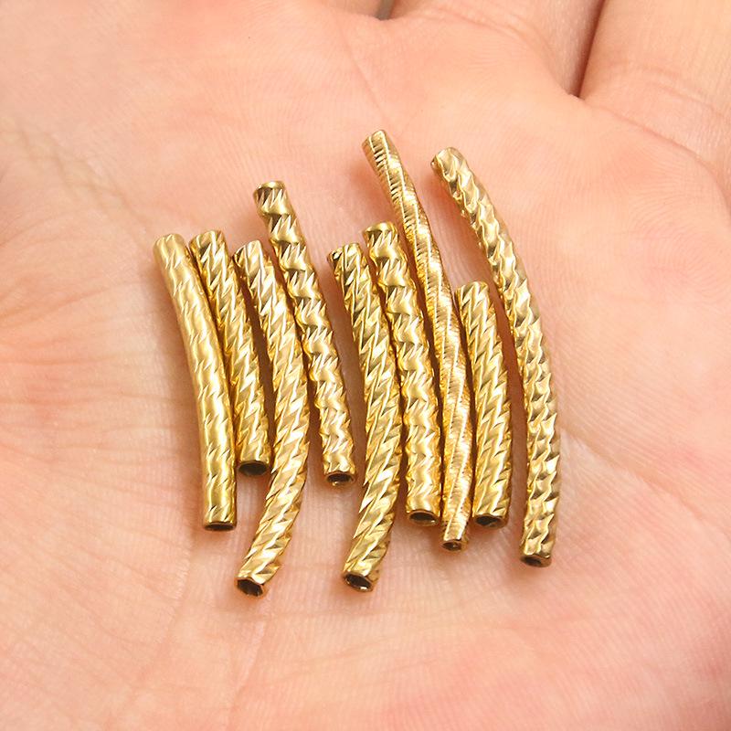 18K Gold Plated Stainless Steel Embossed Colorfast Faceted Tube Beads for DIY Jewelry