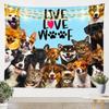 Dog Cat Tapestry Cute Kitten Tapestry Wall Hanging Animal Pet Print Wall Tapestry Pet Lover'S Gift Blue Wall Art For Kids Boys