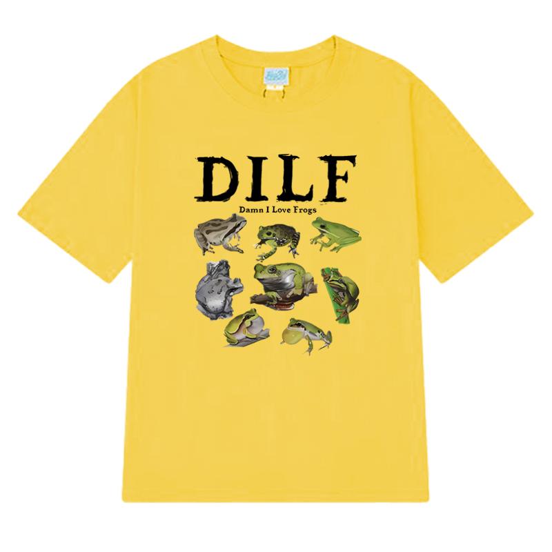 Summer Funny Dilf Damn I Love Frogs Print T Shirt Unisex Harajuku Fashion Y2k Short Sleeve T-shirts Men Women 100% Cotton Tops