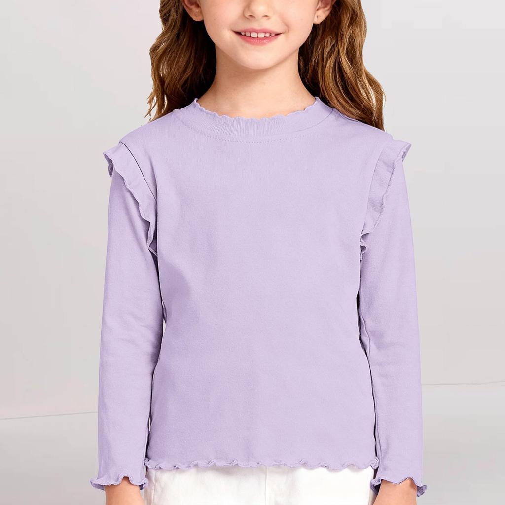 Toddler Girls' Soft Cotton Ruffle Shirt  Crewneck Long Sleeve Slim Fit  Top