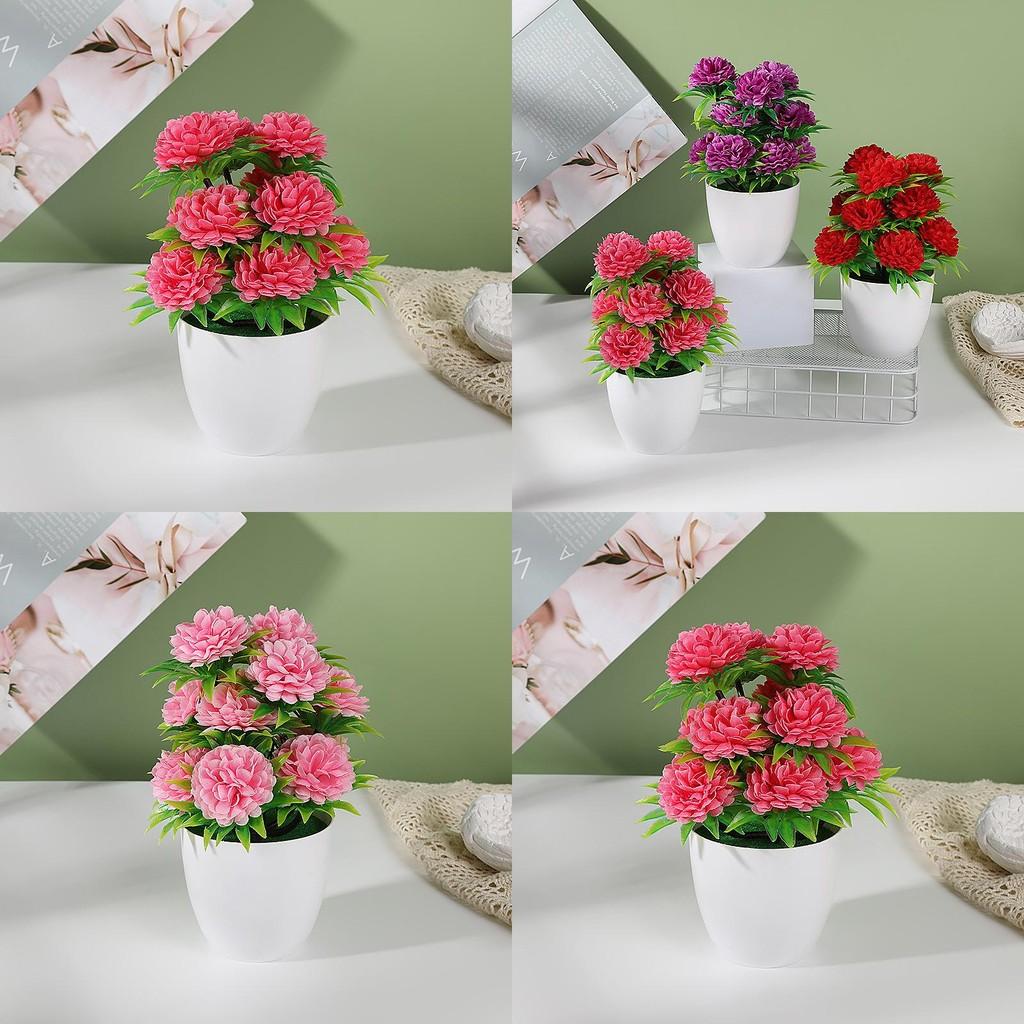 Synthetic Plant Pot With Chrysanthemum And Palm For Indoor Garden And Gift