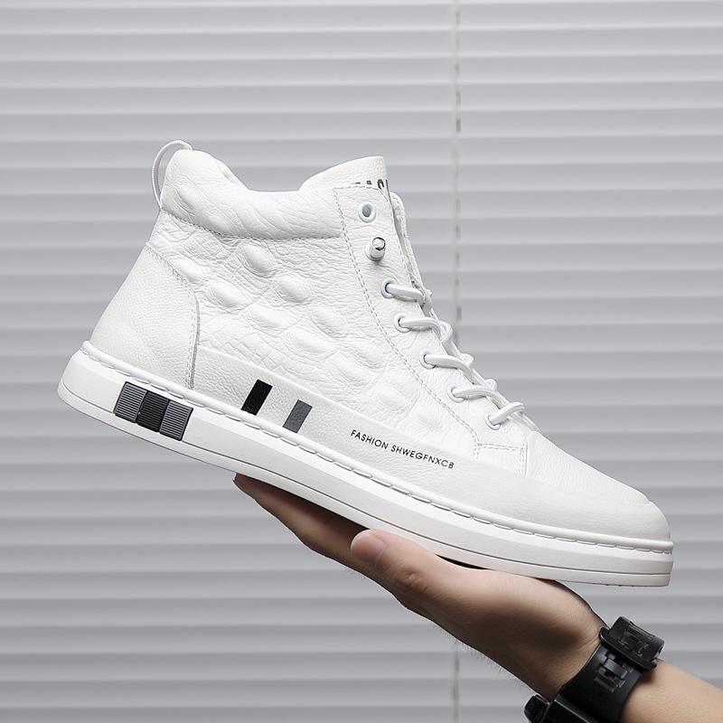 100 % echtes Leder Schuhe Männer High Top Fashion Flat Marke Schwarz Weiß Casual Schuhe Cool Street Style Junge Männer Schuhe Plus Größe 48