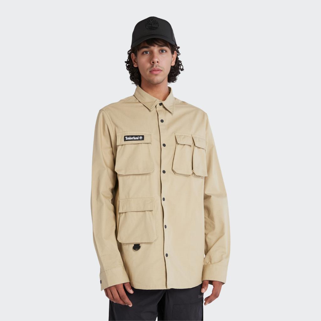 Timberland Outdoor Solid Color Multi-Pocket Water-Resistant Long Sleeve Shirt Men Shirts Licorice-Yellow A6Q49-DH4