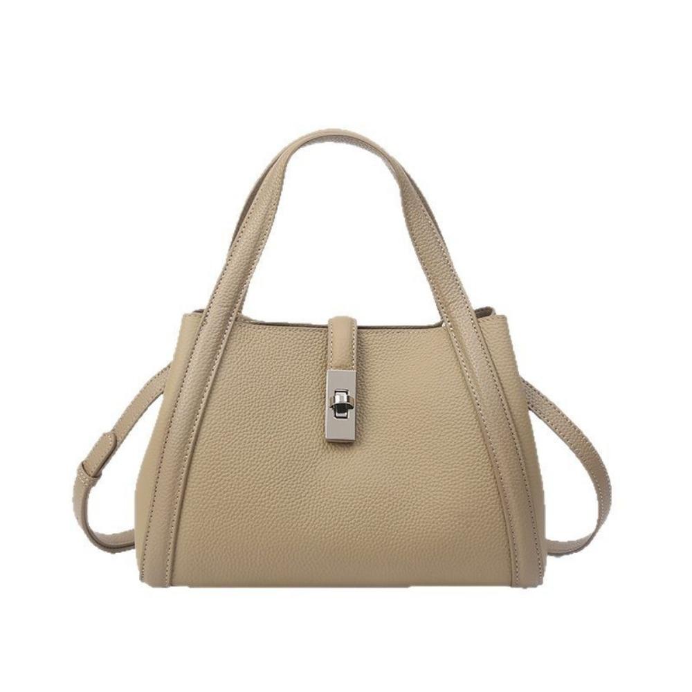 Office Workers Carry Vegetable Baskets, Women's Bags, One Shoulder Hand Carry Diagonally Across the First Layer of Cowhide Large-capacity Bucket Bags