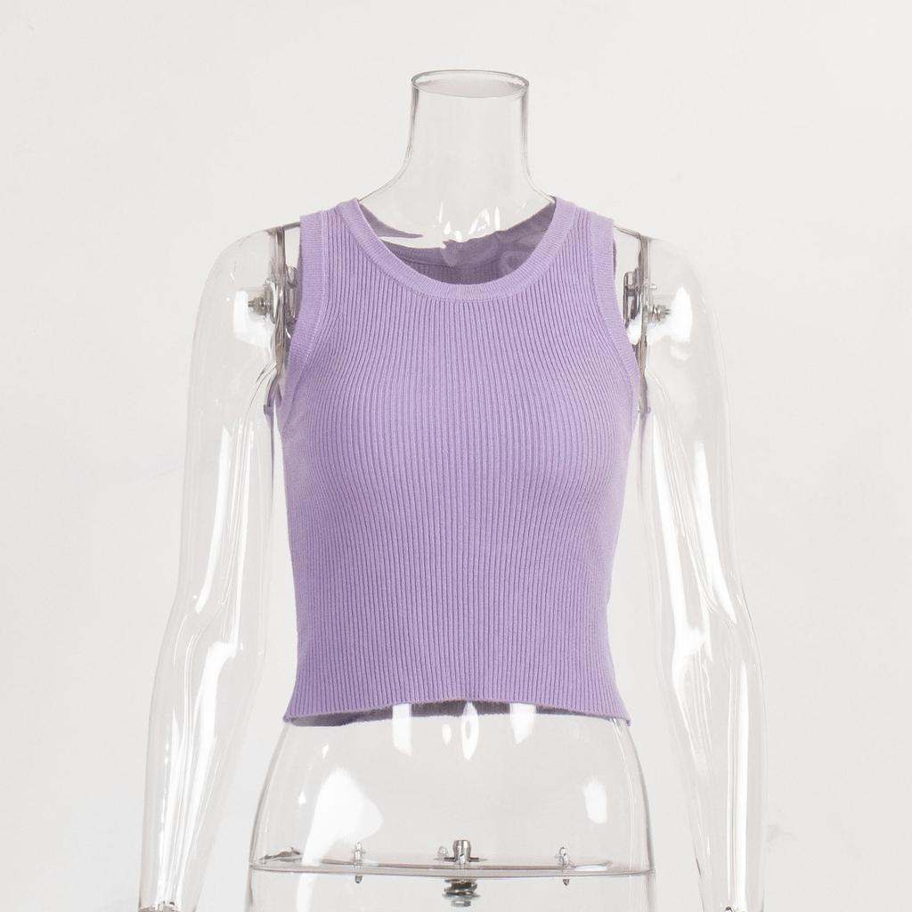 Summer Knitted Tank Tops Women Casual Crop Tops Sexy Girls Suspender Vest O-neck OL Slim Sleeveless T Shirts