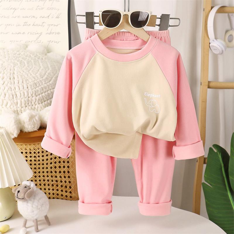 2026 Autumn Children's Round Neck Long Sleeve Set Baby Two Piece Set Cartoon Velvet Set